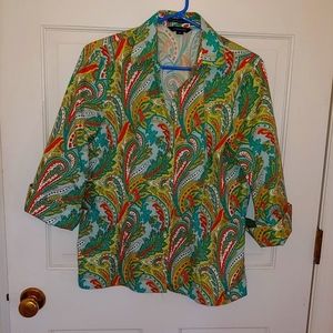 Land's End Summer Blouse, Sz 12, green and orange